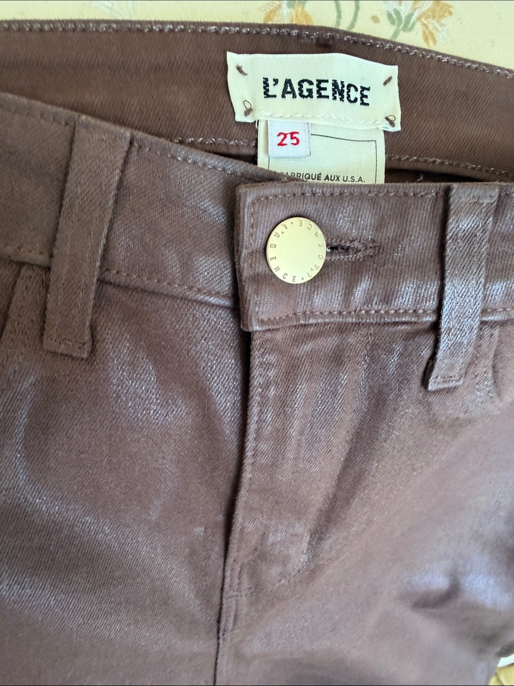 LAGENCE BROWN COATED DENIM JEANS